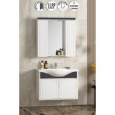 Lilyum 80 cm Beyaz-Antrasit Gri Mat Mdf PK-109 Balon Kapak Seramik Lavabolu Asma Banyo Dolabı Takımı