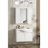 Lilyum 80 cm Beyaz Mdf PK-109 Balon Kapak Seramik Lavabolu Asma Banyo Dolabı Takımı