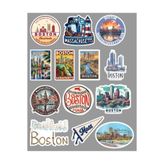Limitless Design Boston Şehir ve Manzara Temalı 22x30 cm Dekoratif Su Geçirmez Sticker Seti, Laptop, Kask, Bavul ve Matara Etiketi