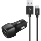 Linktech C493 2.4A 2x USB Araç Şarj Aleti ve Type-C USB Kablo Set