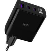 Linktech G852 Premium 65W Pd Gan3 1xusb + 2x Usb-C Şarj Adaptörü - Siyah