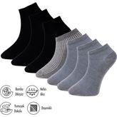 Lion Monroe L5952AZNP Comfort Series Saf Bambu 4 Mevsim Siyah Gri Füme Dikişsiz Premium 7'li Düz Kısa Erkek Patik Çorap