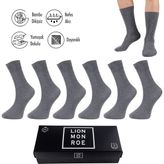Lion Monroe Saf Bambu 4 Mevsim Erkek Soket Uzun Düz Gri Melaj Çorap Dikişsiz Premium Hediye Kutulu 6'lı Prime Bamboo Serisi L5952AZNB - 39 - 40 - Gri Melanj