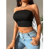 Liona Kadın Siyah Straplez Crop Top Bluz