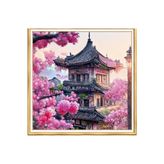 LİVA CRAFT Art & Craft Elmas Boyama Puzzle Kit, Kiraz Çiçekleri Arasında Kadim Mimari 30x30 cm Mozaik