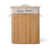 Living Bambu Çift Hazneli Örme Çamaşır Sepeti - Bej - 80 Lt