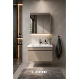 Lode Bath Kale Serisi Banyo Dolabı Seti | Banyo Alt Dolap - Aynalı Üst Dolap | Cerastyle Frame Lavabolu, Lavabo-Aynalı Üst Dolap Dahil - Kum Taşı