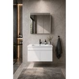 LODE Bath KALE Serisi Banyo Dolabı Seti Parlak Beyaz | Banyo Alt Dolap - Aynalı Üst Dolap | Cerastyle Elite Lavabolu, Lavabo-Aynalı Üst Dolap Dahil
