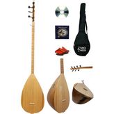 Lore Uzun Sap Bağlama Saz Maxi Set Su Geçirmez Kılıf + Eğitim CD + Yedek Tel + Mızrap Çift Ses Çıkışlı