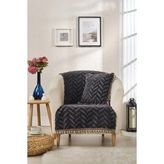 Loselya Tekli Püsküllü Bohem Koltuk Örtüsü - Şönil Dokulu Kaymaz Koltuk Şalı - Modern Chevron Desenli Örtü - 180 x 65 cm - Antrasit