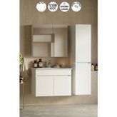 Lotus 75+35 cm Beyaz MDF Seramik Lavabolu Asma Banyo Dolabı Takımı