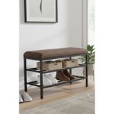 Lotus Metal Modern Ayakkabılık, Bank, Yatak Ucu, Organizer, Oturak,puf 3 Katlı 30X70 Keten Kumaş - Kahverengi