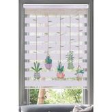 Lotus Saksıda Sarkan Kaktüsler Zebra Stor Perde - Modern Mutfak Oturma Odası - Kaktüs - 230 x 200 cm - Beyaz