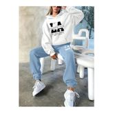 LOUİSA Kadın LA California Baskılı Beyaz Kapşonlu Sweatshirt-Bebe Mavi Eşofman Takım