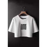 Love - Hate Baskılı Crop Tshirt - Beyaz - XL