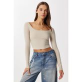 Lovelyİstanbul Basic Crop Örme Bluz LUB0255 BEJ