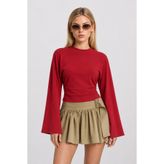 Lovelyİstanbul İspanyol Kol Örme Bluz LRN0021 KIRMIZI
