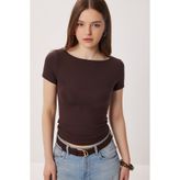 Lovelyİstanbul Kayık Yaka Basic Örme Bluz LDZ0065 KAHVERENGİ