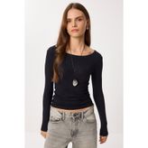 Lovelyİstanbul Kayık Yaka Saran Basic Örme Bluz LMW0028 SİYAH