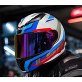 Ls2 Rapıd 2 Hyper Beyaz Mavi Kırmızı Fullface Motosiklet Kaskı Gökkuşağı Camlı+Şefaf Cam - 3XL