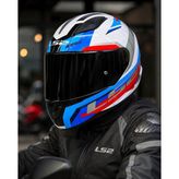Ls2 Rapıd 2 Hyper Beyaz Mavi Kırmızı Fullface Motosiklet Kaskı Siyah Camlı+Şefaf Cam - 2XL