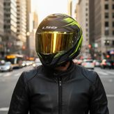 Ls2 Stream 2 Fury Mat Siyah-Gri-Neon Sarı Kask (Gold Vizör) - Tek Renk