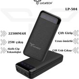 Lucatech 22.500 Mah Powerbank — iPhone 13 Pro Max / 14 / 14 Plus (Çift Giriş + Çift Usb) - Siyah
