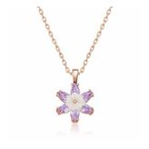 Lucky Gümüş Rose Lila Lotus Çiçeği Kolye