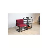 Lumis Garden Oturaklı Ayakkabılık, Metal Raflı Ayakkabılık, Bordo Puflu Ayakkabılık