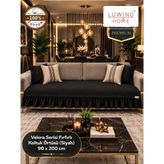 Luwino Home % 100 Pamuk Keten Fırfırlı Koltuk Örtüsü Velora Serisi, Yatak Runner ,dekoratif , Modern Tasarım ,kaymaz, Toz Tutmaz , Tüylenmez , 90X200 cm - Siyah - 90 x 200 cm