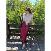 Luz Maxi Saten Etek - Bordo
