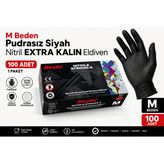 M Beden Extra Kalın Pudrasız Siyah Nitril Eldiven - 100 Adet