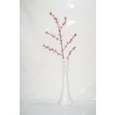 M3Decorium Beyaz İşlemeli Pembe Bahar Dalı 60cm Vazo