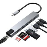 Macbook Pro Air İçin USB Type-C Hub Dönüştürücü 8 in 1 Çoklayıcı - HDMI, 2 Adet USB 3.0, 2 Adet USB C, SD/MicroSD, Ethernet - Çevirici 8li Port USB C Adaptör Bağlantı Noktası Ara Kablo