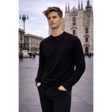 Maccali Erkek Basic Bisiklet Yaka Bol Siyah Kışlık Sweatshirt