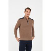 Maccali Erkek Streamline Omuz Desenli Kışlık Boğazlı Vizon Sweatshirt