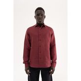 Machinist Erkek Basic Keten Gömlek Bordo - XL