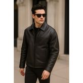 MACSYLEN Oversize Erkek Siyah Deri Ceket