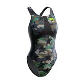 Mad Wave M1460-20 Kadın Antichlor Criss Cross Koyu Yeşil Yüzücü Mayo