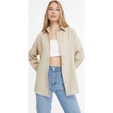 Mad&Calf Kadın Basic Uzun Oversize Kalıp Gömlek Krem S