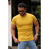 Madmext 4077 Erkek Bisiklet Yaka Sarı Basic T-shirt