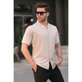 Madmext 5585 Bej Slim Fit %100 Pamuk Kısa Kol Erkek Gömlek