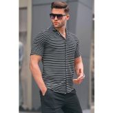 Madmext 5591 Siyah Çizgili Slim Fit Erkek Kısa Kol Gömlek