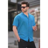 Madmext 5598 Mavi Basic Kısa Kollu Erkek Gömlek