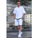 Madmext 5668 Beyaz Oversize Erkek Şort Takımı