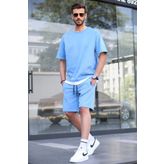 Madmext 5668 Mavi Oversize Erkek Şort Takımı