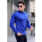 Madmext 5786 Mavi Indigo Yarım Balıkçı Yaka Triko Kazak
