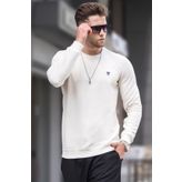 Madmext 5799 Erkek Ekru Bisiklet Yaka Regular Fit Basic Sweatshirt