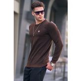 Madmext 5799 Erkek Koyu Kahverengi Bisiklet Yaka Regular Fit Basic Sweatshirt