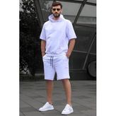 Madmext 5919 Beyaz Kapüşonlu Şort Takım